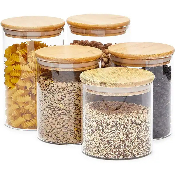 Glass Canisters with Airtight Bamboo Lids, 3 Sizes for Pantry Storage (5 Pack) - Bed Bath & Beyon... | Bed Bath & Beyond