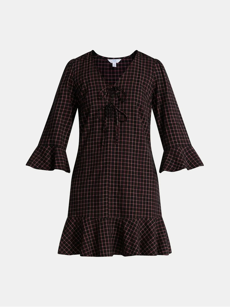 Time and Tru Women's Plaid Tie Front Mini Dress, Sizes XS-XXXL | Walmart (US)