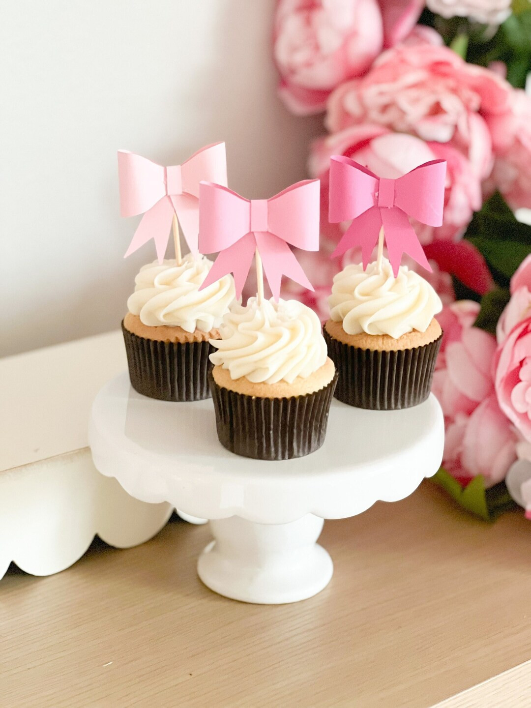 Pink Bow Cupcake Toppers - Etsy | Etsy (US)