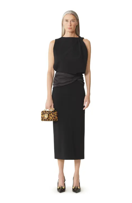 Lanvin Black Midi Dress In Jersey And Satin at Nordstrom, Size 40 | Nordstrom
