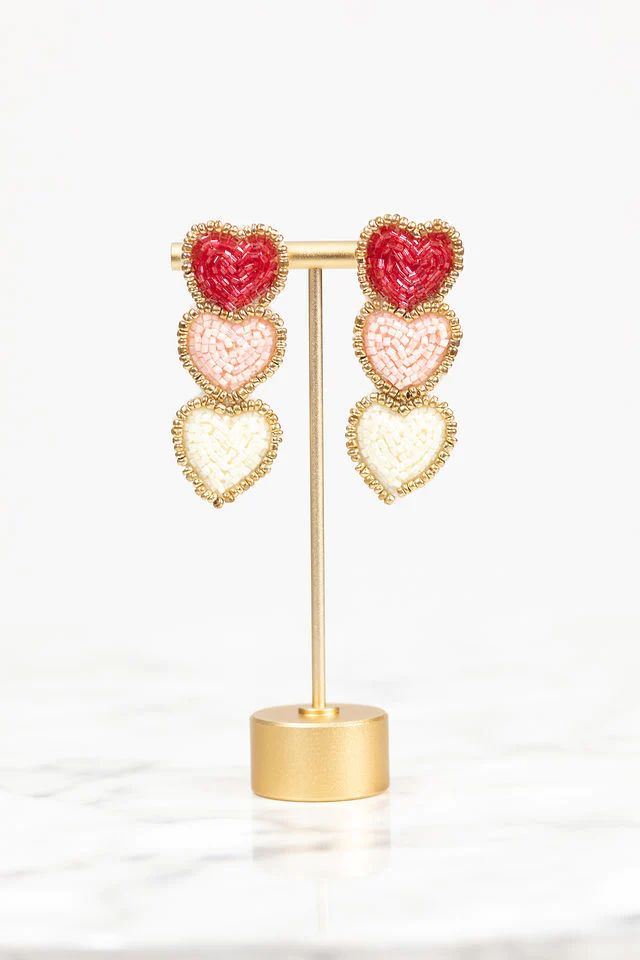 Triple Heart Earrings- Red | Avara