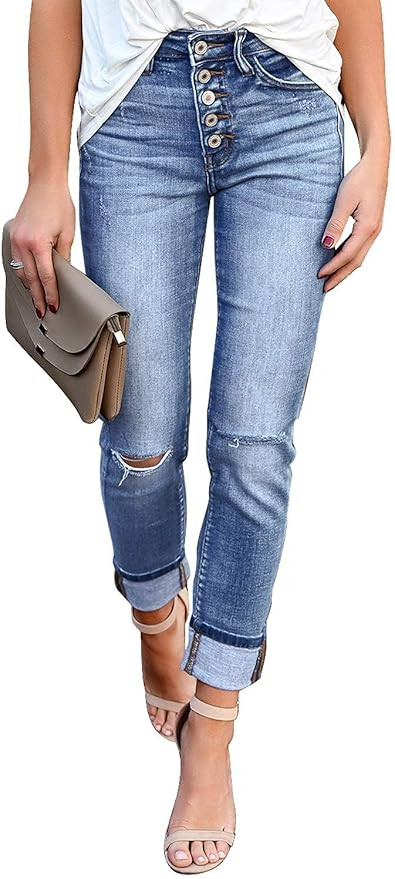 Utyful Women’s High Rise Stretchy Skinny Jeans Slim Fit Ripped Distressed Denim Jeans | Amazon (US)