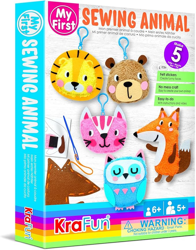 KRAFUN My First Sewing Animal for kids, Beginner Art & Craft, Includes 5 Easy Activities Stuffed Plu | Amazon (US)