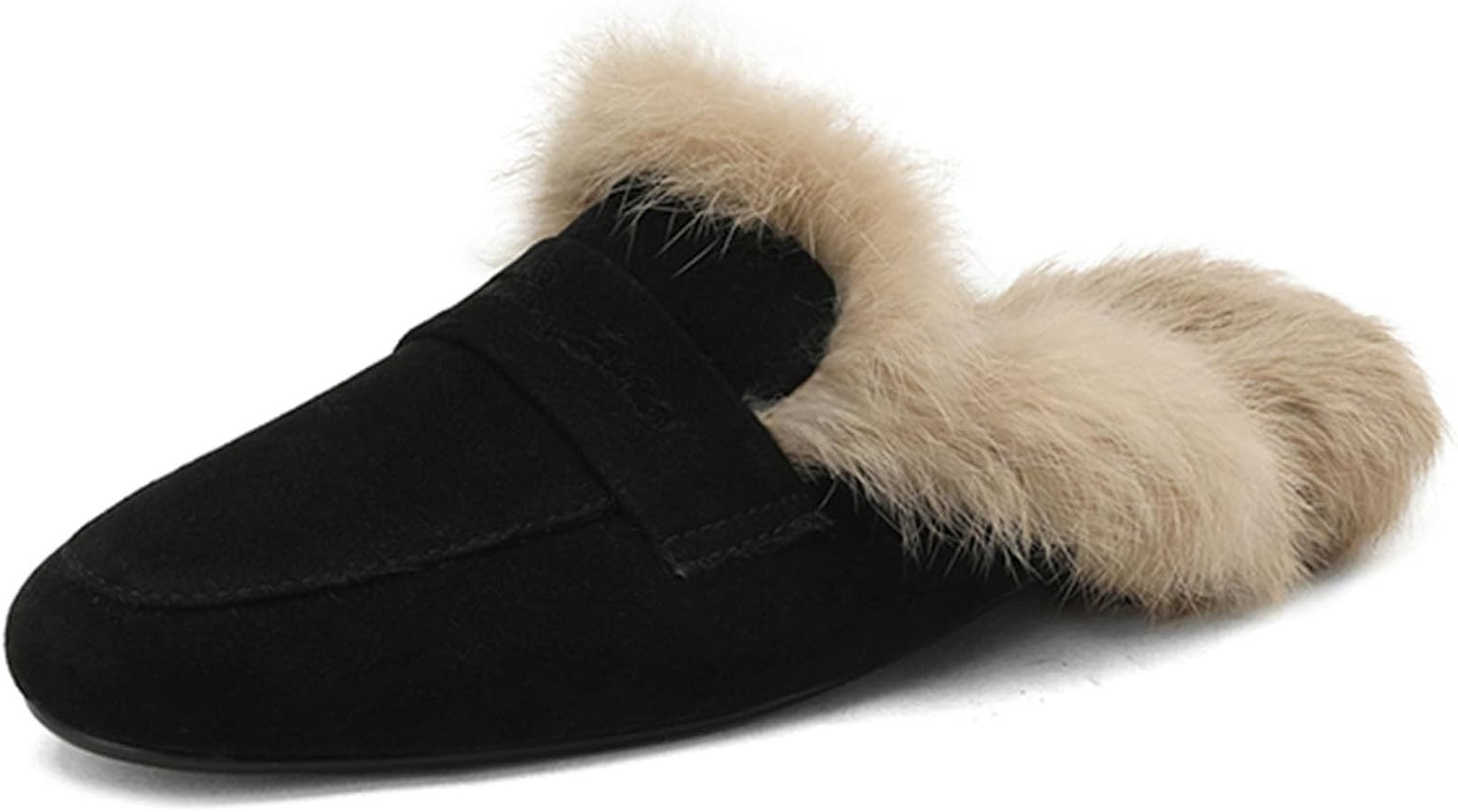 Bellirala Women's Rabbit Fur Lined Flat Mules & Clogs Fluffy Furry Slides Low Heels Loafers Faux ... | Amazon (US)