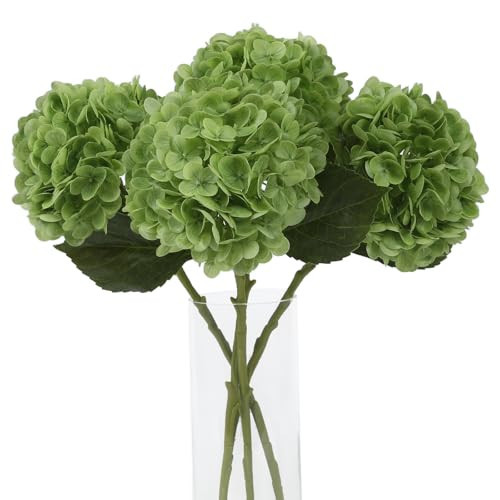 LINSIE 4Pcs Realistic Green Hydrangea Artificial Flowers with Stems 19.68 Inch Latex Faux Hydrangeas Flower Real Touch Large Hydrangea for Weddings Bouquets Table Office Centerpieces Home Decor Party | Amazon (US)