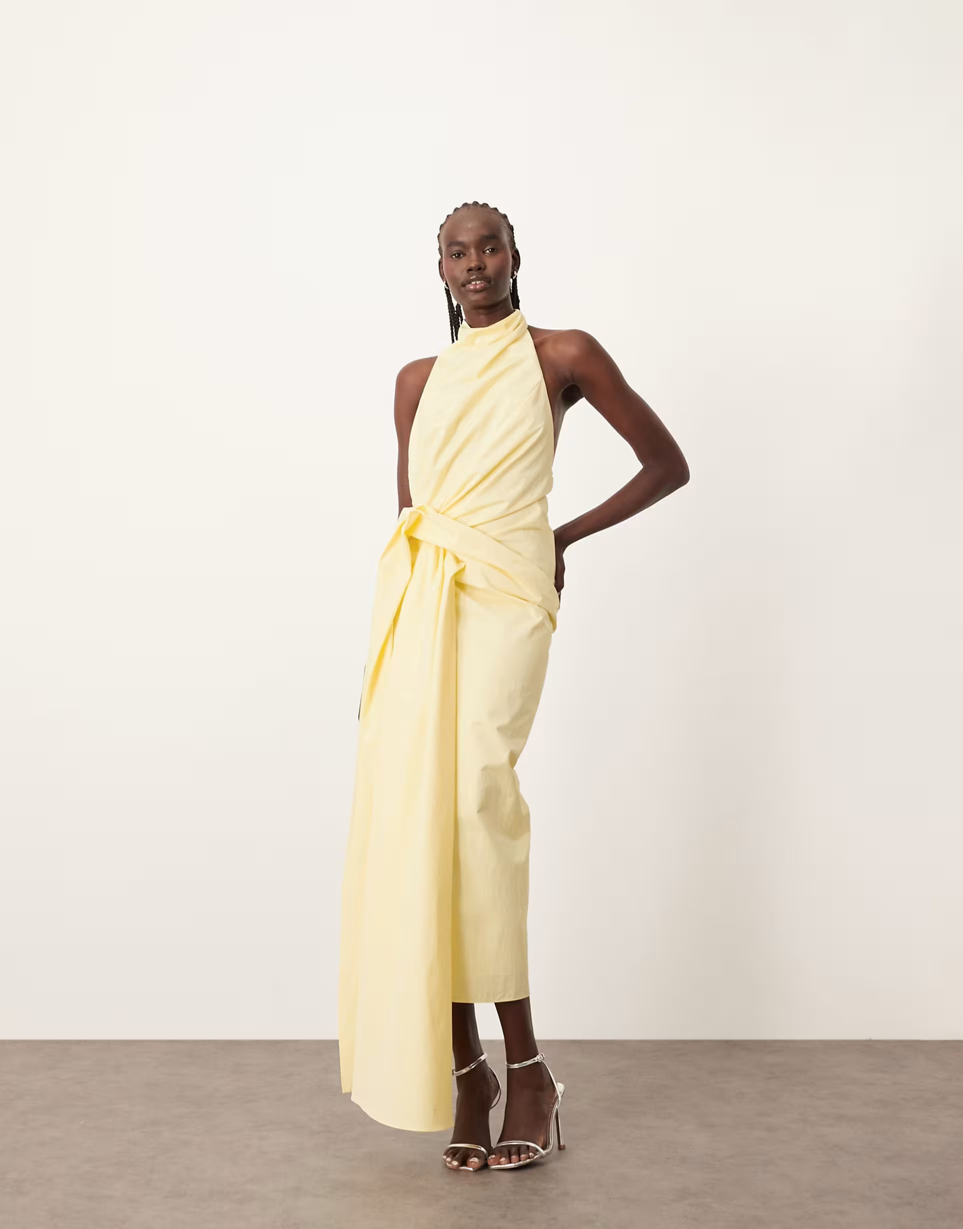 ARRANGE structured halter maxi dress with drape detail in lemon | ASOS (Global)