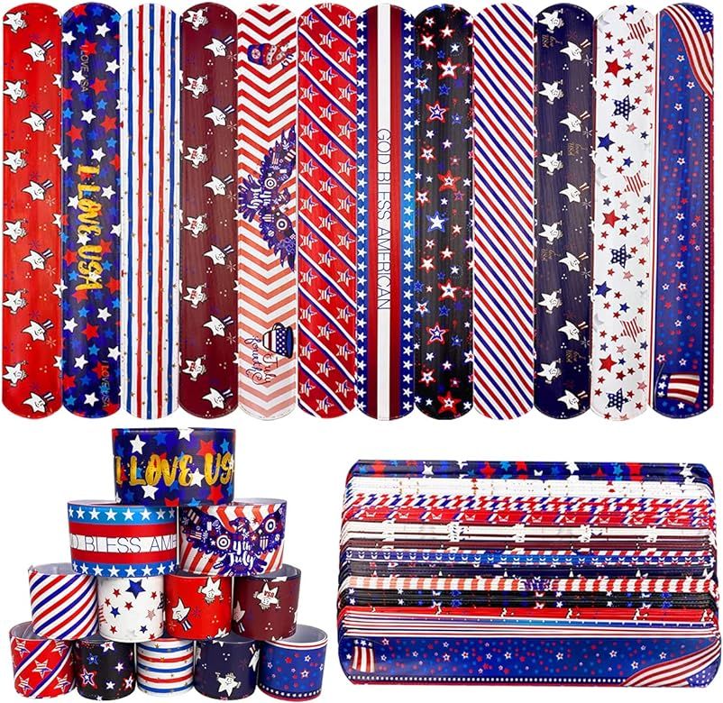 JoFAN 48 PCS 4th of July Slap Bracelets Toys for Kids Boys Girls Fourth of July Decorations Decor... | Amazon (US)