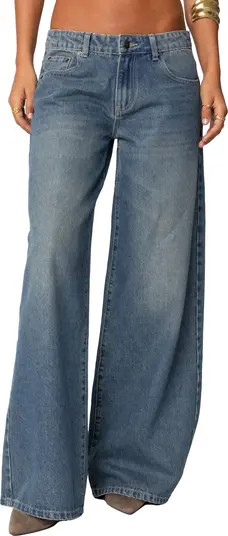 Vyxen Bow Print Low Rise Wide Leg Jeans | Nordstrom