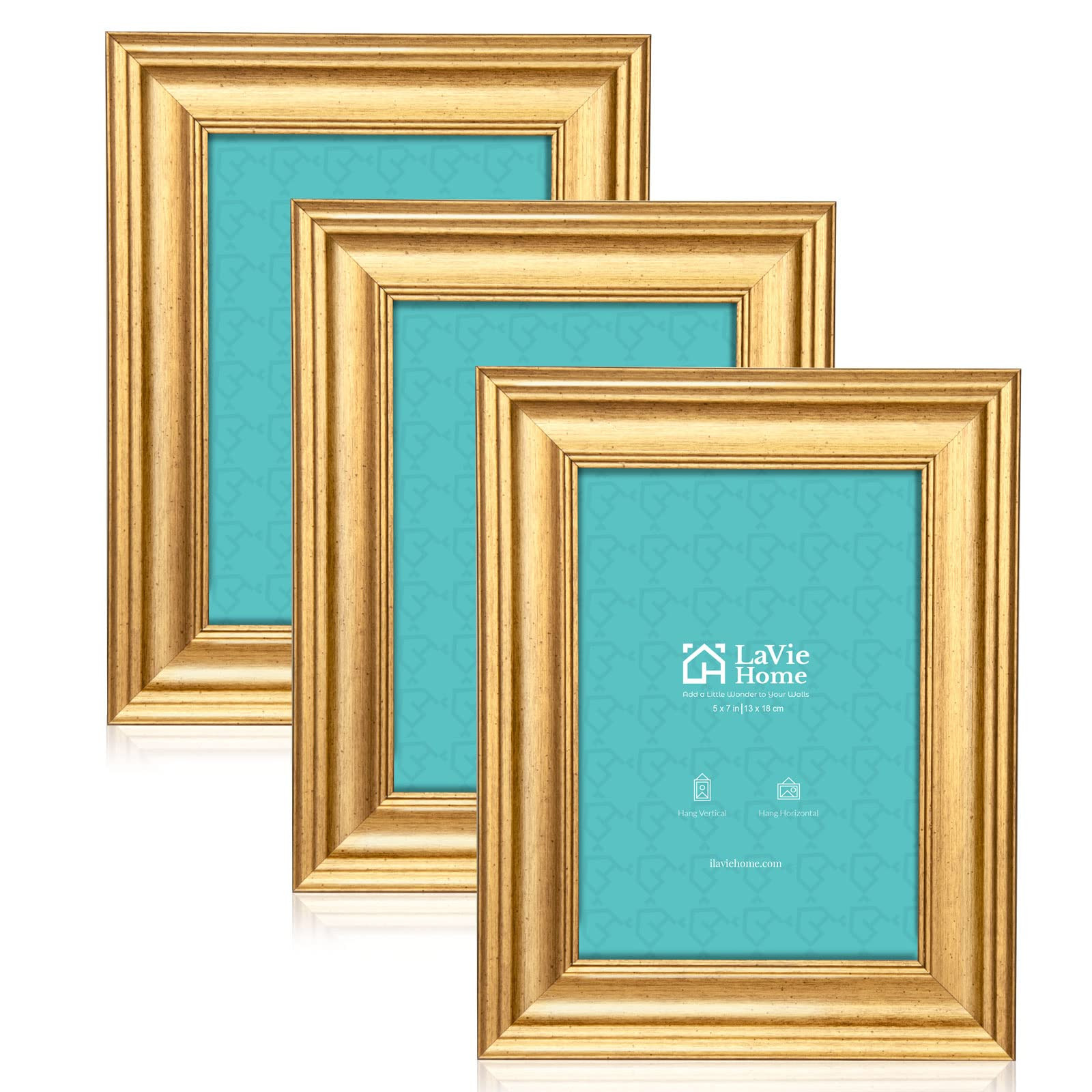 LaVie Home 5x7 Picture Frames (3 Pack, Gold) Photo Frame Set with High Definition Glass for Wall ... | Amazon (US)