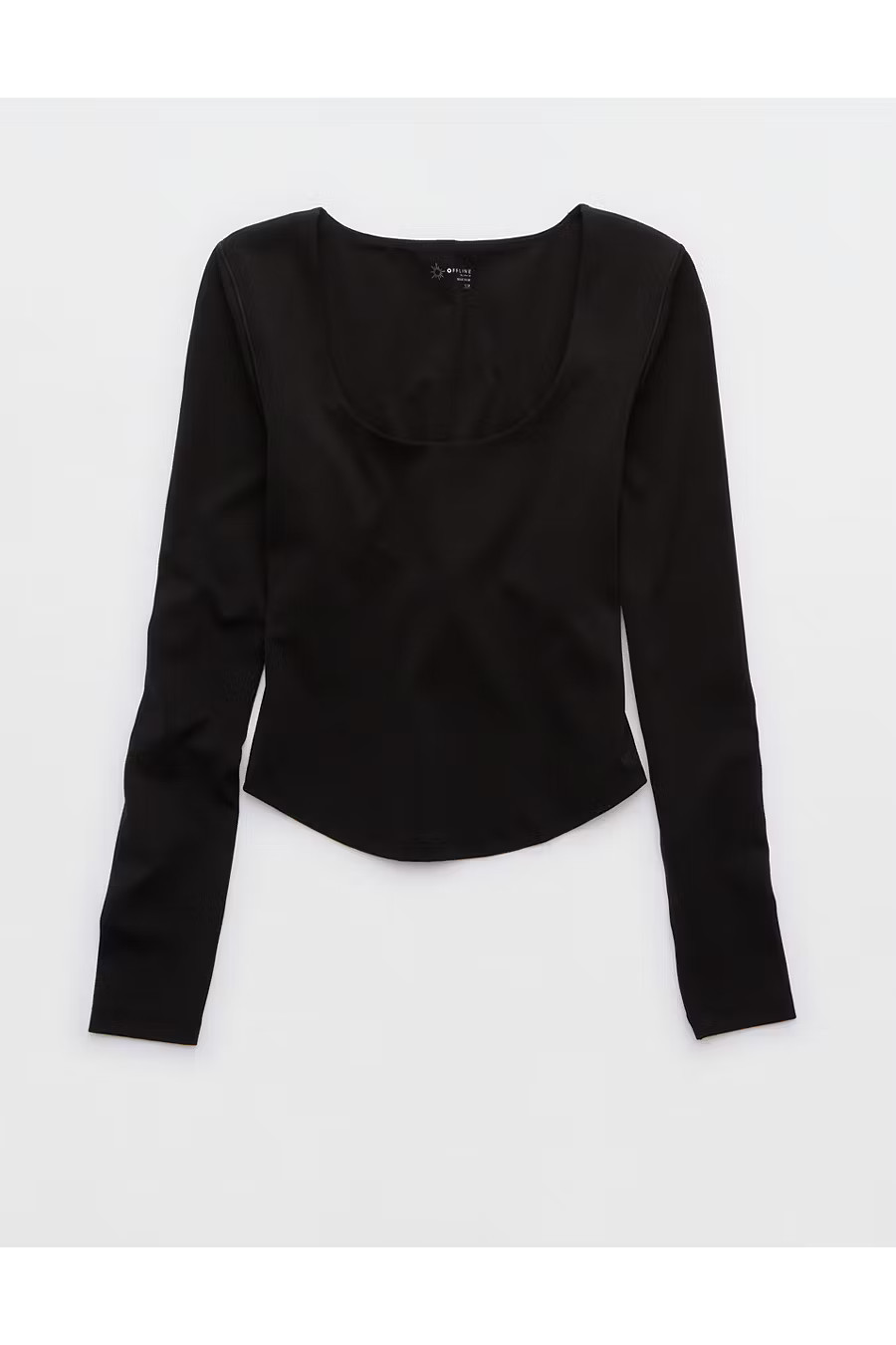 OFFLINE By Aerie Real Me Long Sleeve Scoop T-Shirt Women's True Black L | Aerie