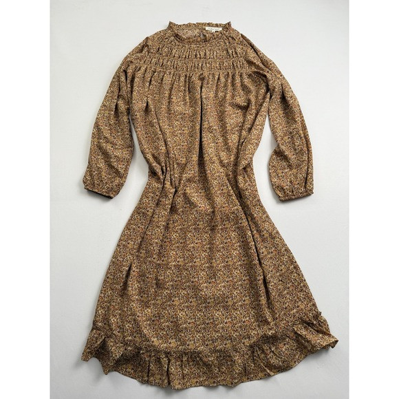 Indigo Soul Smocked Dress Floral‎ Print Long Sleeve Ruffle Hem Small | Poshmark