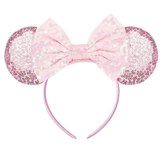 Minnie Ears Headbands, Sequin Mouse Ears with Pink Bow Glitter Party Princess Decoration Cosplay ... | Amazon (US)