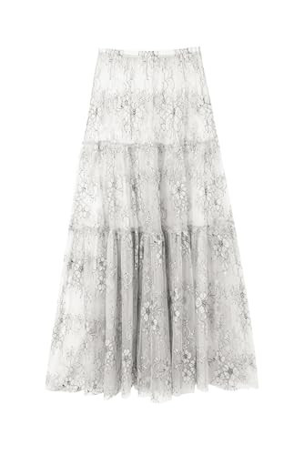 Mumaroho Women Sexy High Waist Solid A-line Cover Ups Beach Sheer Mesh Lace Maxi Skirt Without Lining (US, Alpha, Medium, Regular, Regular, Offwhite) | Amazon (US)
