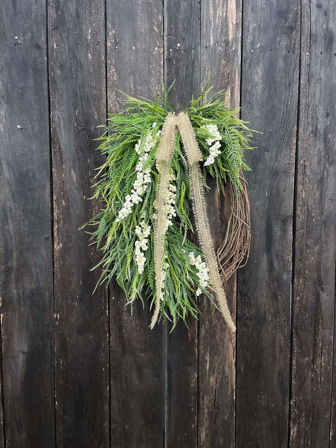 Greenery Grapevine Door Wreath, Saw Grass Wreath, Neutral All Year Greenery Wreath With White Ber... | Etsy (US)