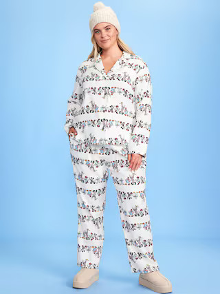 Old Navy x Disney Mickey Mouse & Friends Printed Flannel Pajama Set for Women | Old Navy (US)