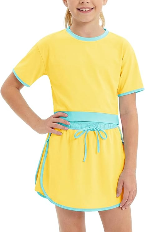 Girls Short Sleeve T-Shirt and Skirt Set, 2 Piece Summer Outfits Kids Teens Top Shorts Clothing S... | Amazon (US)