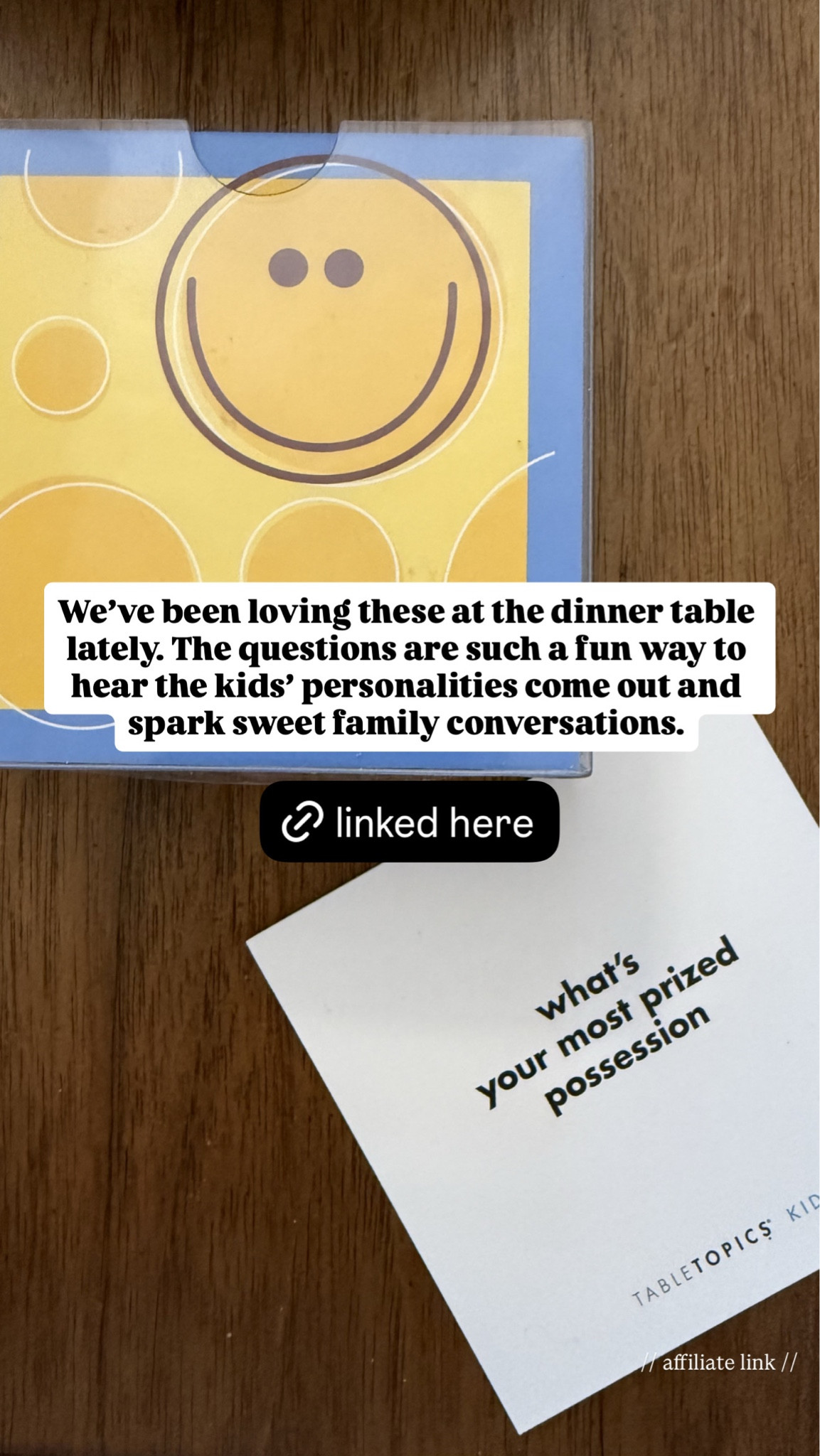 We’ve been loving these at the dinner table lately. The questions are such a fun way to hear the kids’ personalities come out and spark sweet family conversations.

#LTKKids #LTKmomlife #LTKHome