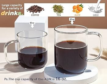 Aquach Glass Mugs 20 oz Set of 2, Extra Large Clear Glass Cup with Handle for Hot/Cold Coffee Tea... | Amazon (US)
