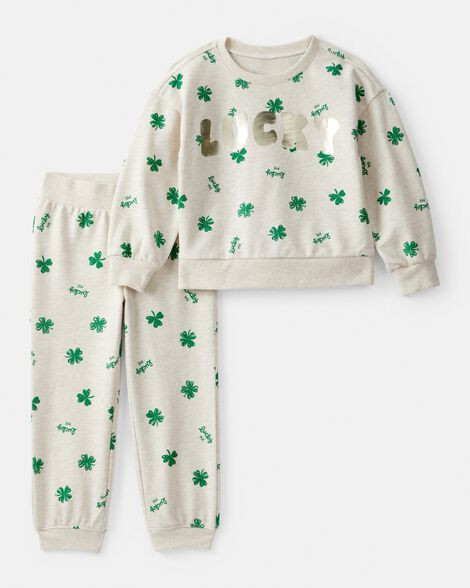 Toddler Girl St. Patrick's Day French Terry Sweatshirt & Pant Set - Cream | Carter's Inc