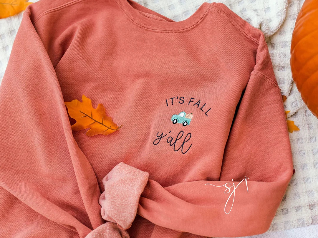 It's Fall Y'all Truck and Pumpkin Embroidered Custom Crewneck Sweatshirt or T-shirt, PSL Pumpkin ... | Etsy (US)