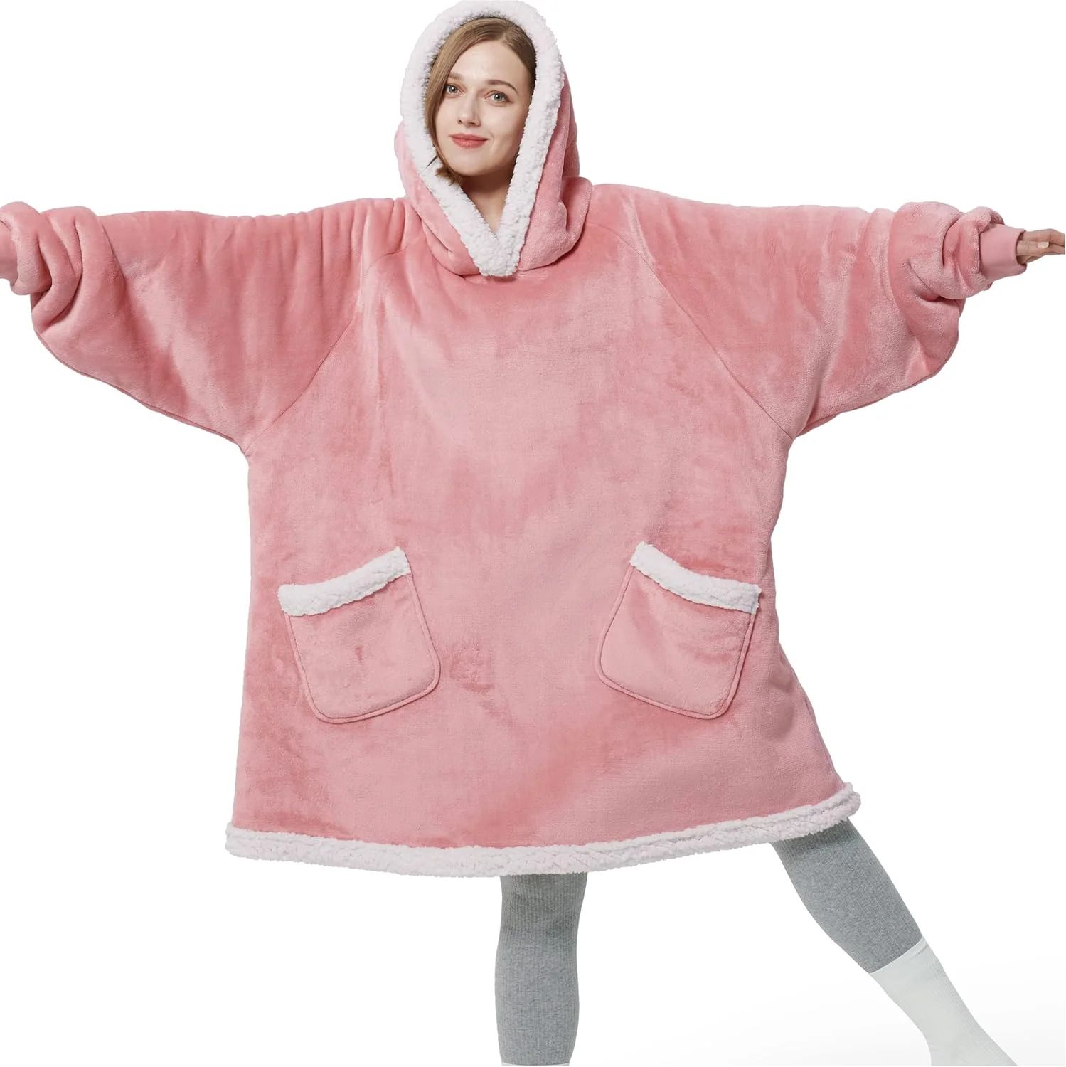 Bedsure Warm & Fashionable Wearable Blanket Hoodie, Giant Pocket Sherpa Fleece Hooded Blanket for... | Walmart (US)
