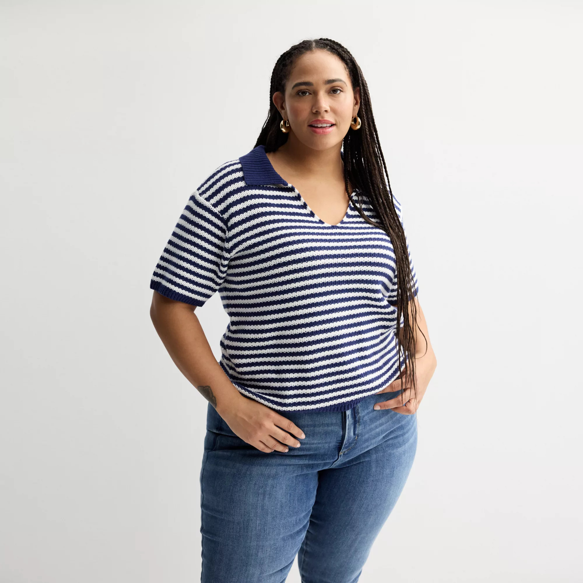 Plus Size Sonoma Goods For Life® Short Sleeve Collared Sweater | Kohl's