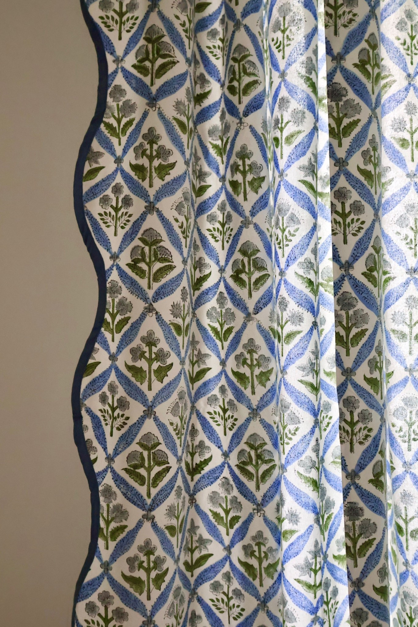 Scalloped block print curtain, blue green, hold decor, windows treatment, grandmillennial. 

#LTKSeasonal #LTKStyleTip #LTKHome