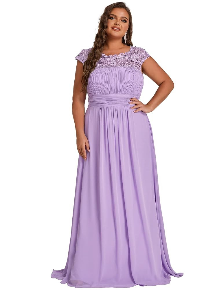 Ever-Pretty Women's Plus Size Lace Cap Sleeve Long Formal Evening Dress Maxi Dresses 09993PZUSA | Amazon (US)