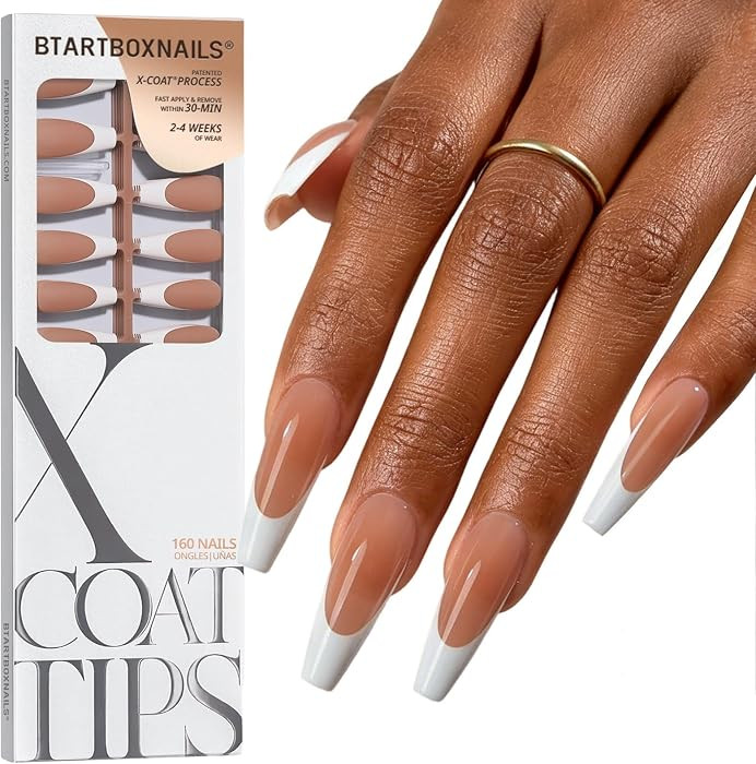 BTArtboxnails XCOATTIPS White French Tip Press On Nails, XL Coffin, Brown | Amazon (US)