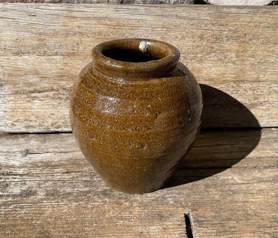 Small Primitive Asian Stoneware Jar with Alkaline Glaze | Etsy (US)