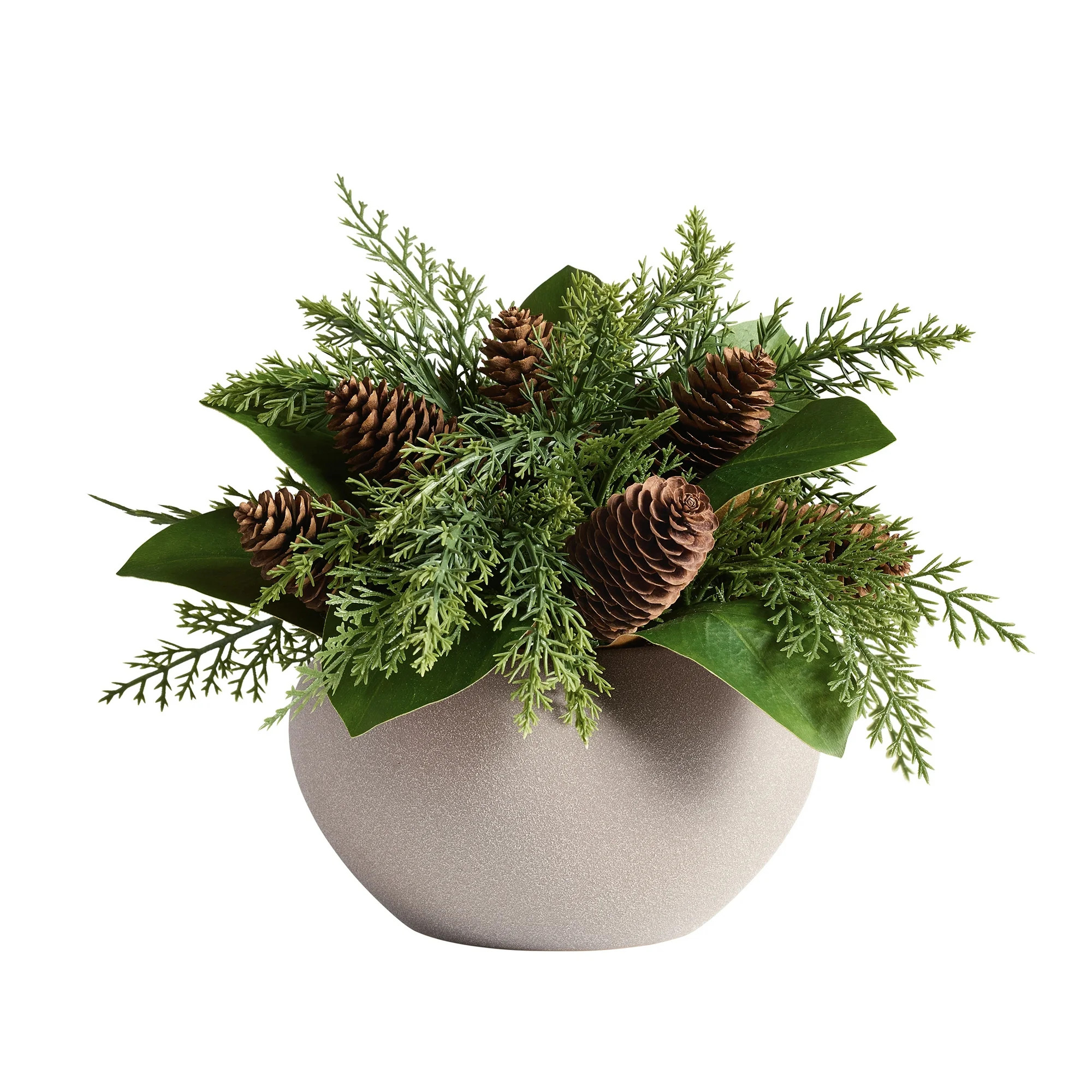 Better Homes & Gardens Faux Magnolia Leaves & Cypress Pinecone Arrangement in Ceramic Vase | Walmart (US)