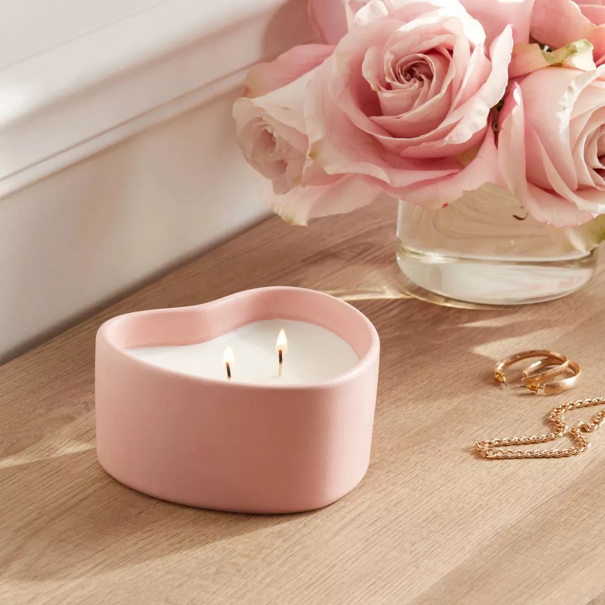 2-Wick 8oz Ceramic Heart Shaped Candle Casual Pink - Threshold™ | Target