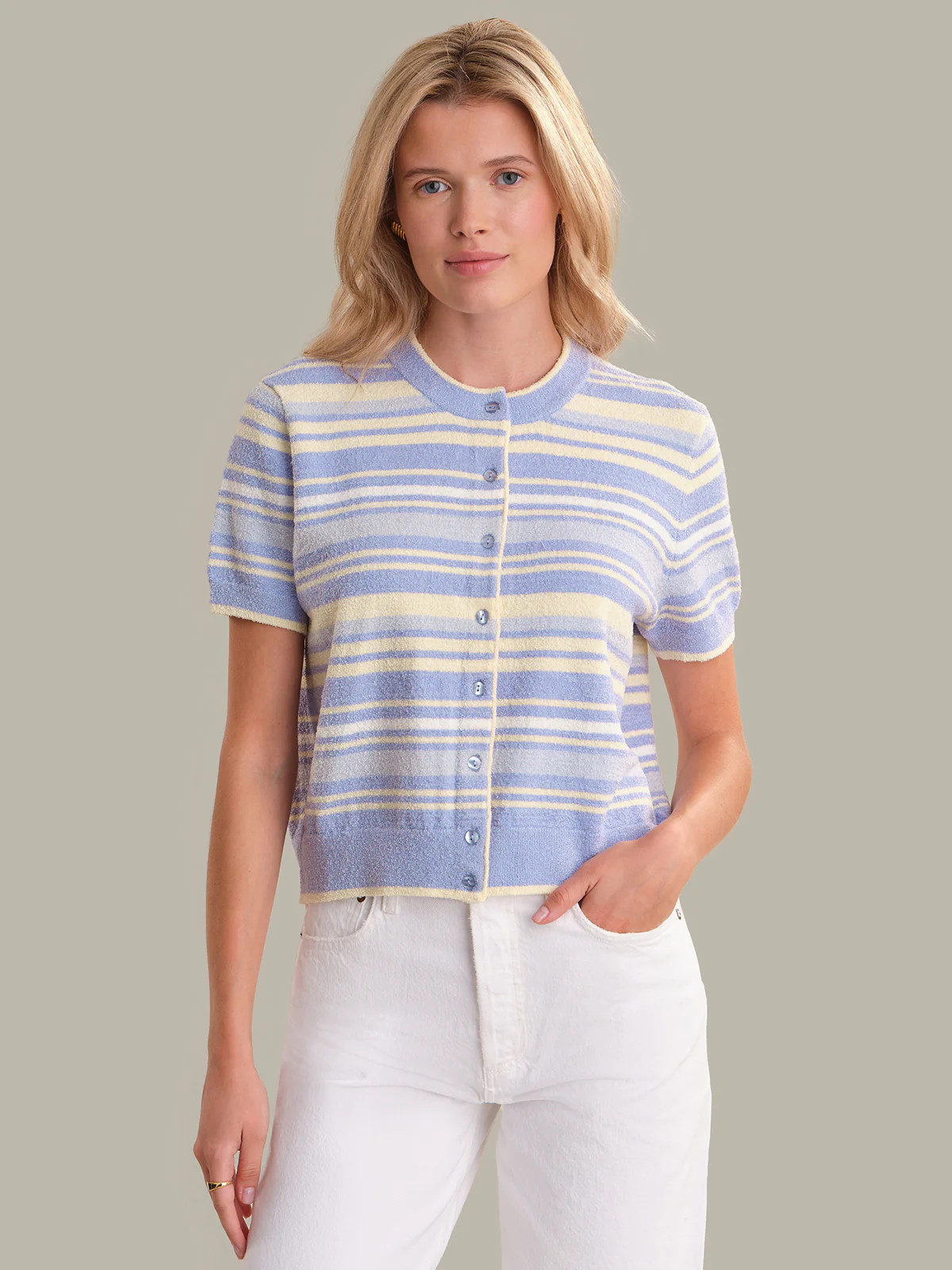 Bay: Stripe Short Sleeve Cardigan | 525 America
