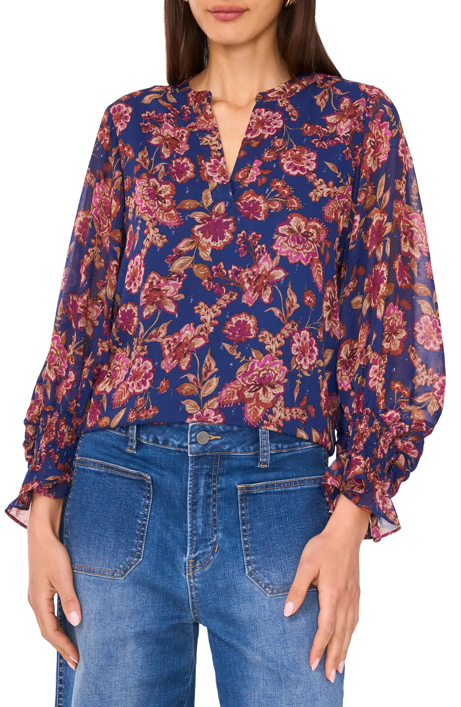 Floral Split Neck Top | Nordstrom