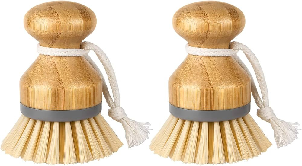 MR.SIGA Bamboo Palm Brush, Scrub Brush for Dishes Pots Pans Kitchen Sink Cleaning, Pack of 2 | Amazon (US)