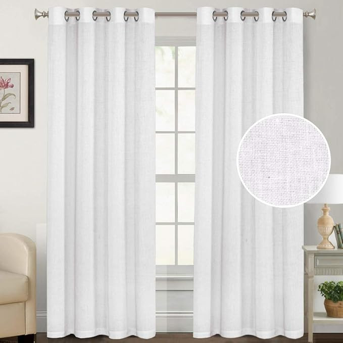 Natural Linen Blended Curtains Window Treatments Panels for Living Room Grommet Top Light Filteri... | Amazon (US)