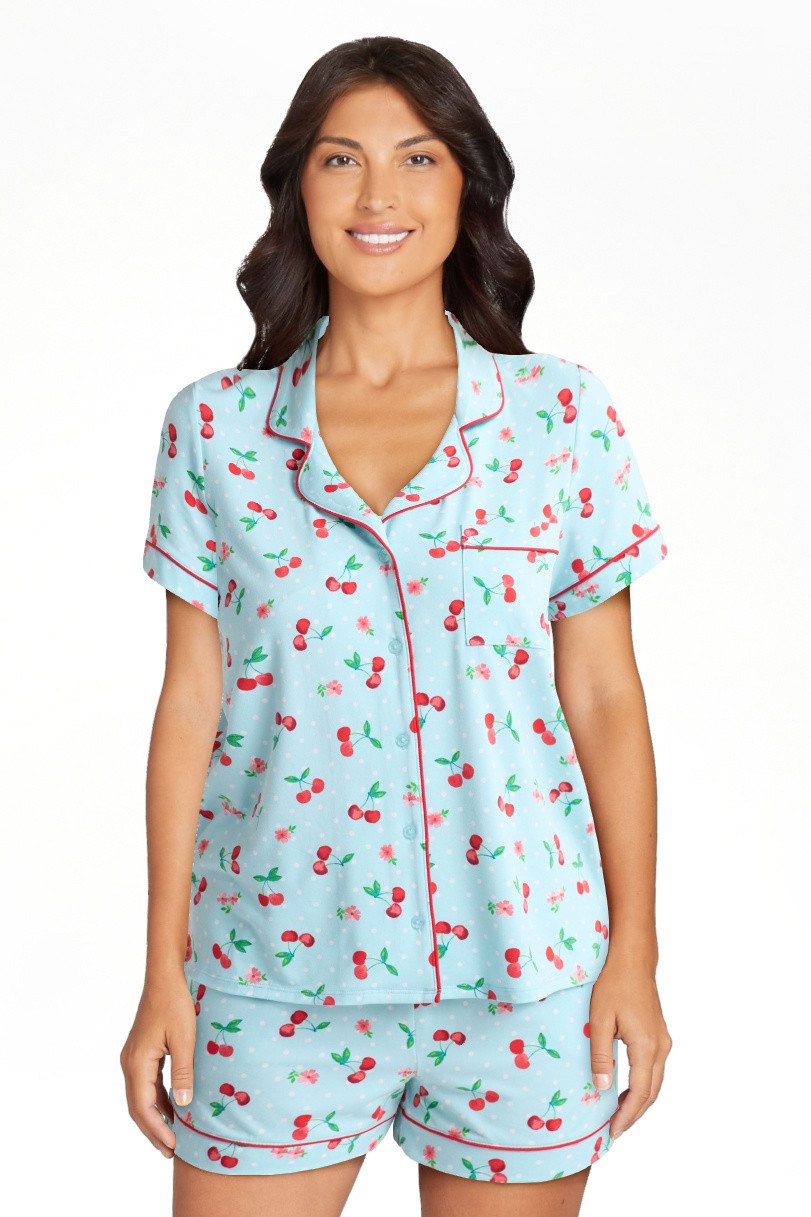 Joyspun Women’s Short Sleeve Knit Notch Collar Top and Shorts Pajama Set, 2-Piece, Sizes XS to ... | Walmart (US)