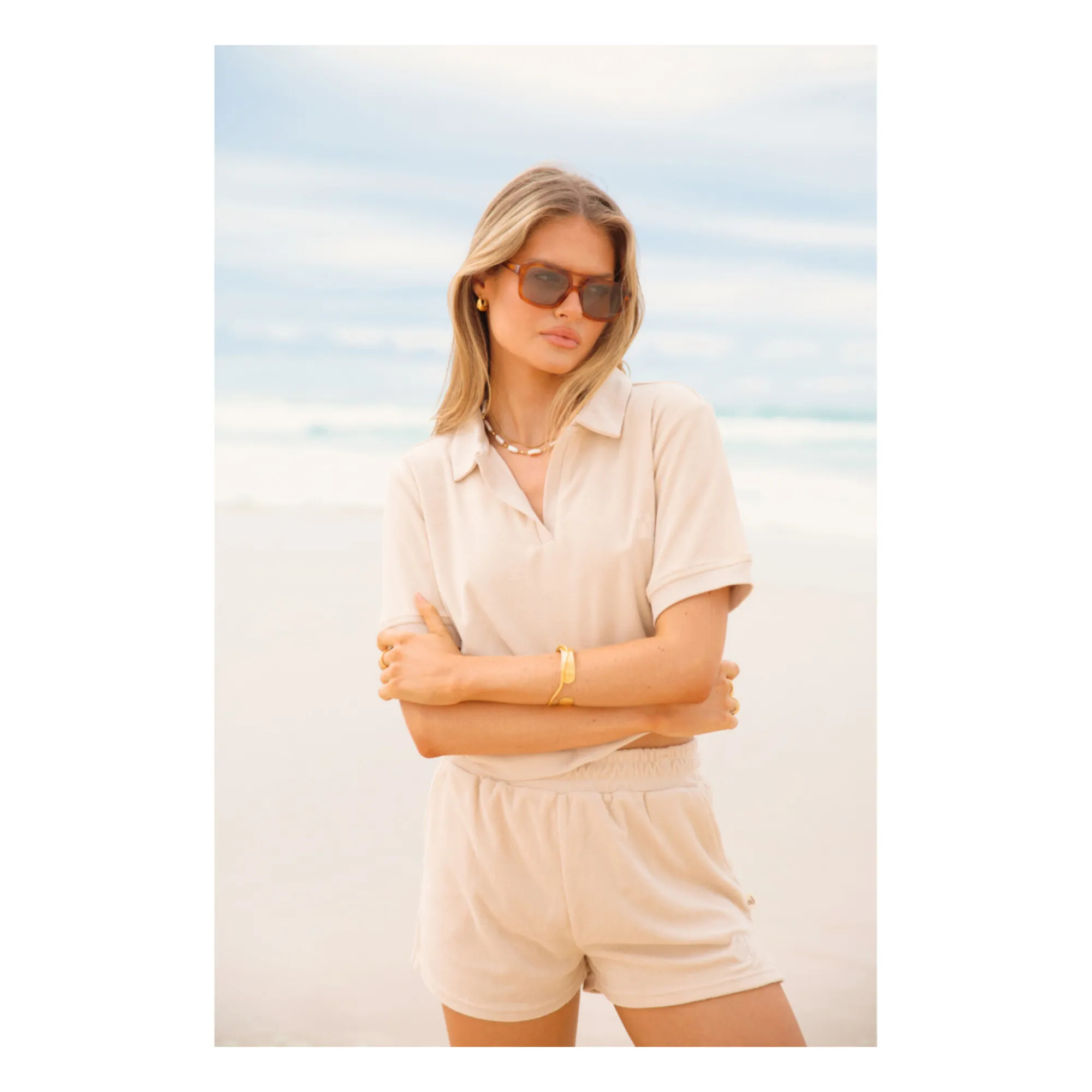 Araminta James Terry Polo Shirt Set | Beige | Smallable