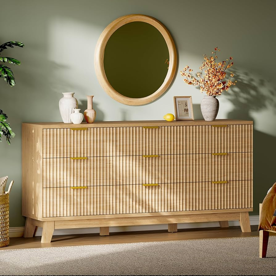 Fluted Dresser with 9 Drawers, 63" Wide Modern Chest of Drawers with Metal Handle, Wooden Dresser... | Amazon (US)