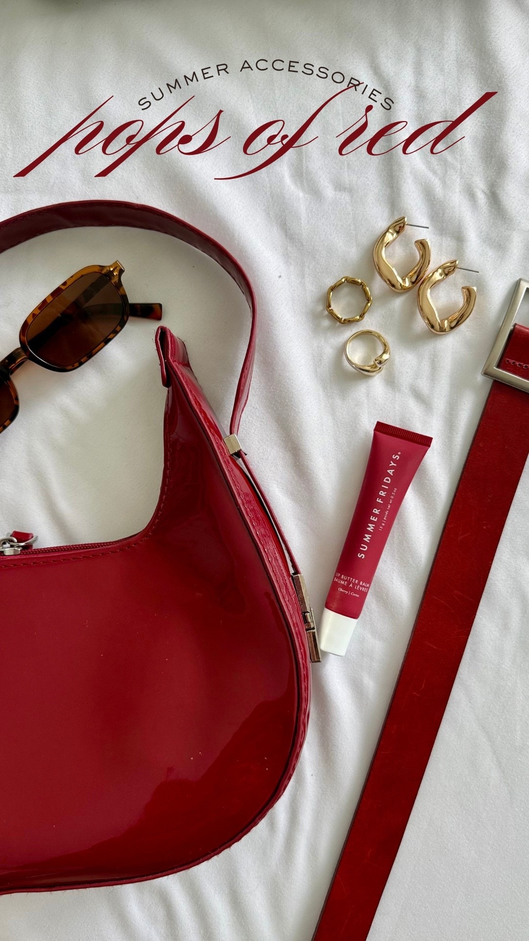 Pops of red are in right now - bags, belts, and lip balms included! 🍒 I love pairing red with mixed metal accessories and shades of brown 🫶🏼 

#LTKBeauty #LTKSeasonal #LTKStyleTip