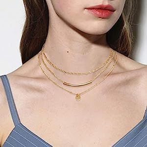 Dainty Layered Choker Necklaces Handmade Coin Tube Star Pearl Pendant Multilayer Adjustable Layer... | Amazon (US)