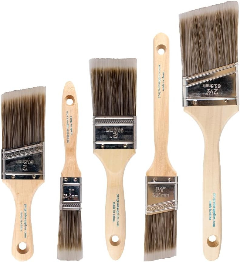 Pro Grade Paint Brush Set - 5-Piece Flat and Angle Brushes for All Latex and Oil Paints & Stains ... | Amazon (US)