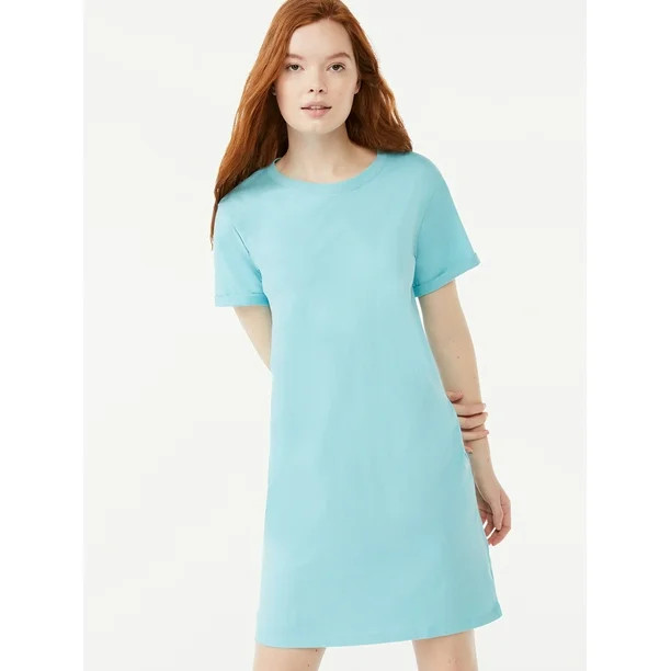 Free Assembly Women's Short Sleeve T-Shirt Dress with Cuffed Sleeves | Walmart (US)