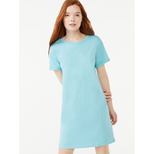 Free Assembly Women's Short Sleeve T-Shirt Dress with Cuffed Sleeves | Walmart (US)