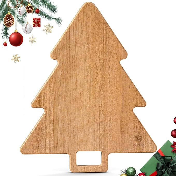 Acacia Wood Christmas Tree Cutting Board 15x12 Inch Charcuterie Board with Handle, Xmas Cheese Ap... | Amazon (US)