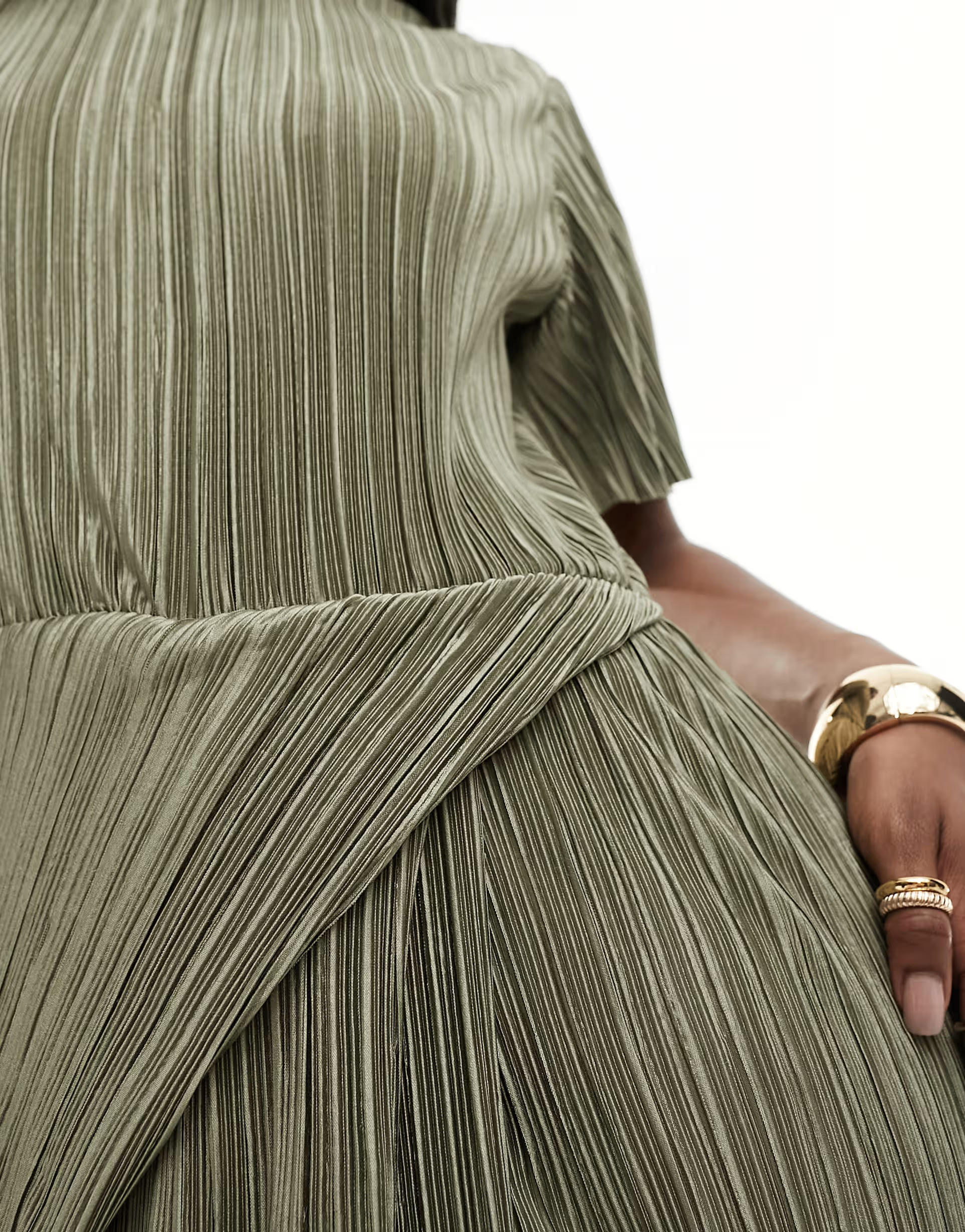 ASOS DESIGN short sleeve plisse twist skirt midi dress in khaki | ASOS | ASOS (Global)