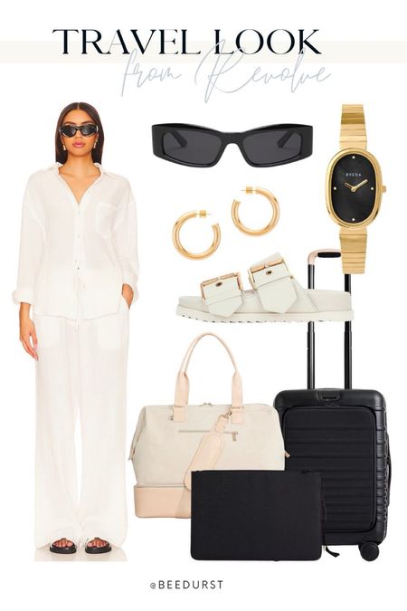 Travel look from revolve, revolve fashion, spring outfit, summer outfit, vacation outfit, travel bag, suitcase, luggage, carry on bag, sunglasses, slides, sandals

#LTKtravel #LTKstyletip #LTKitbag