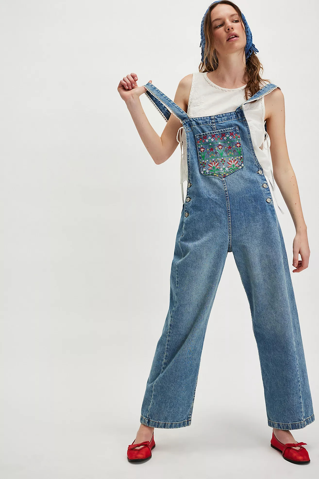 We The Free Sweet Pea Embroidered Overalls | Free People (Global - UK&FR Excluded)