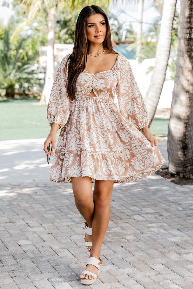 Take me To The Sands Brown Floral Printed Mini Dress | Pink Lily