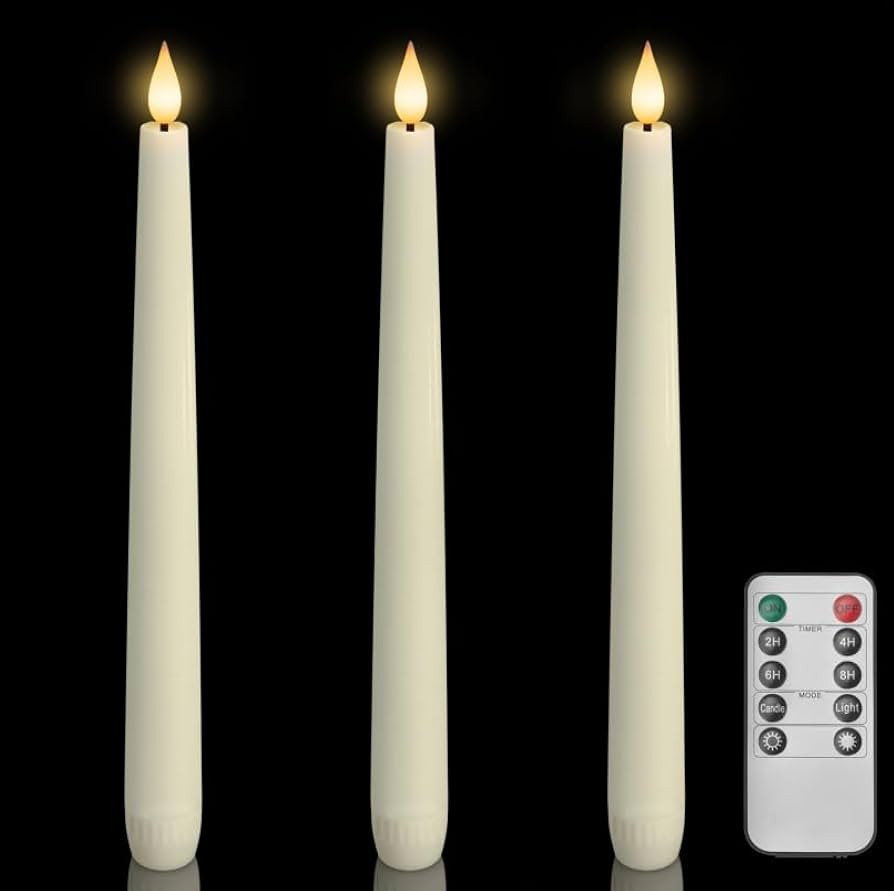 Homemory 3 Pcs Waxy Flameless Taper Candles with Remote, Flickering Battery Operated Classic Tall... | Amazon (US)